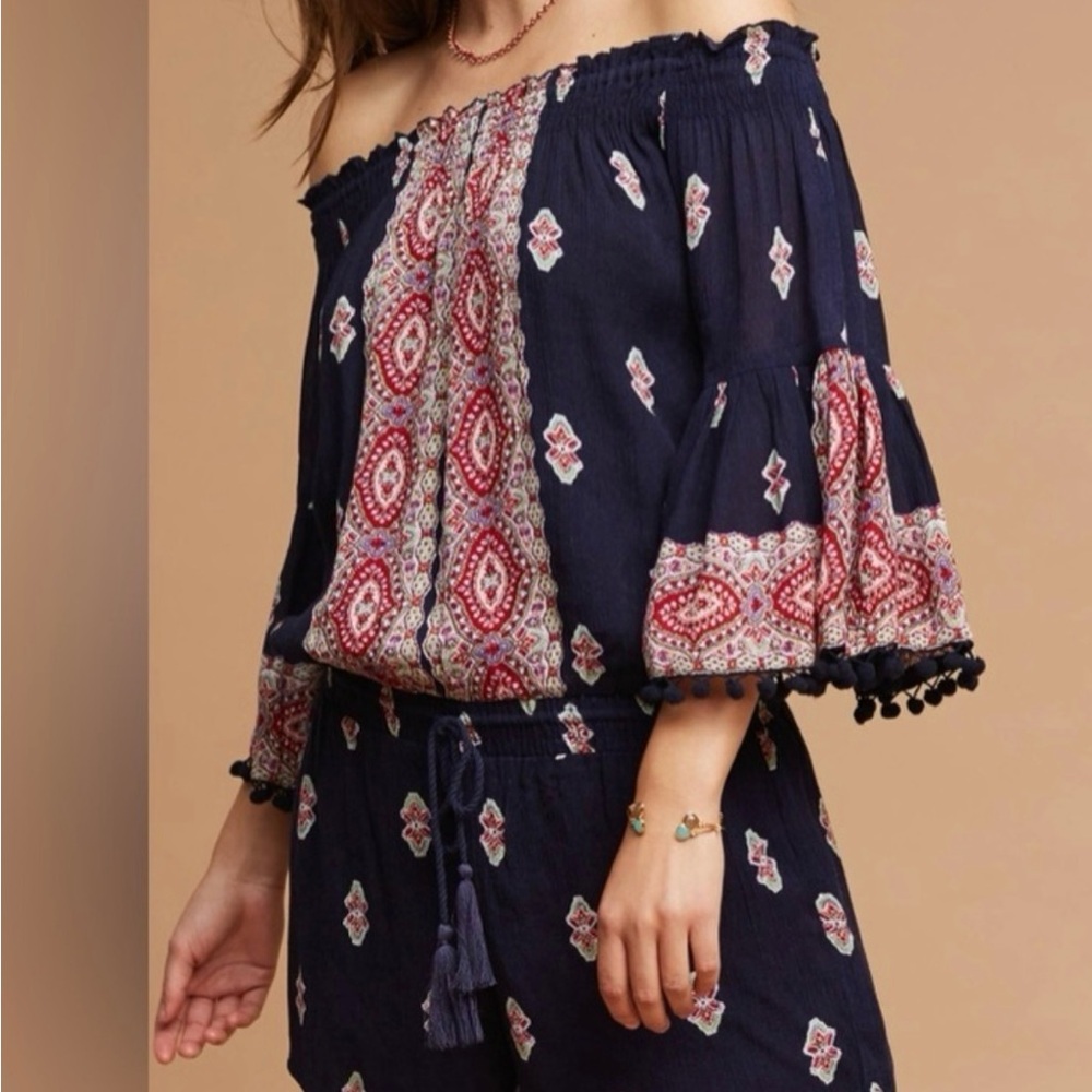NWOT ANTHROPOLOGIE Lilka Vada Paisley Romper, Fully Lined Navy Small S